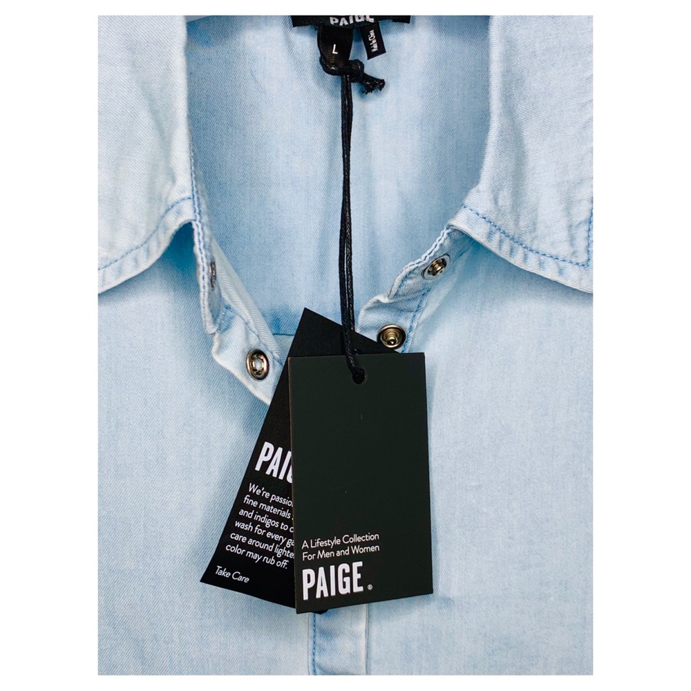 Paige Shirt, Avery Light Denim Button-Up Sz L NWT - Picture 4 of 5